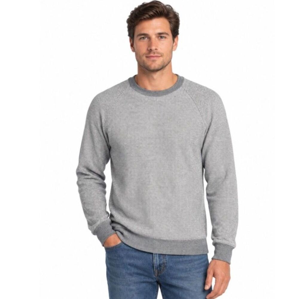J. Crew Men's NWOT Gray Waffle Texture Vintage Fleece LS Crewneck Shirt Size L